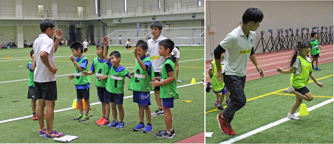 小学生に走り方を教える学生たち
