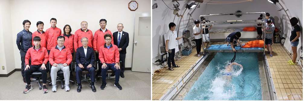 学長表敬訪問と流水プール測定の様子