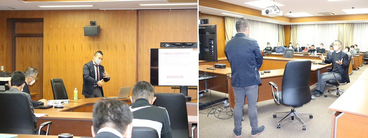 （左から）身振り手振りを加えながら話される萩原先生（右）質疑応答の会場の様子