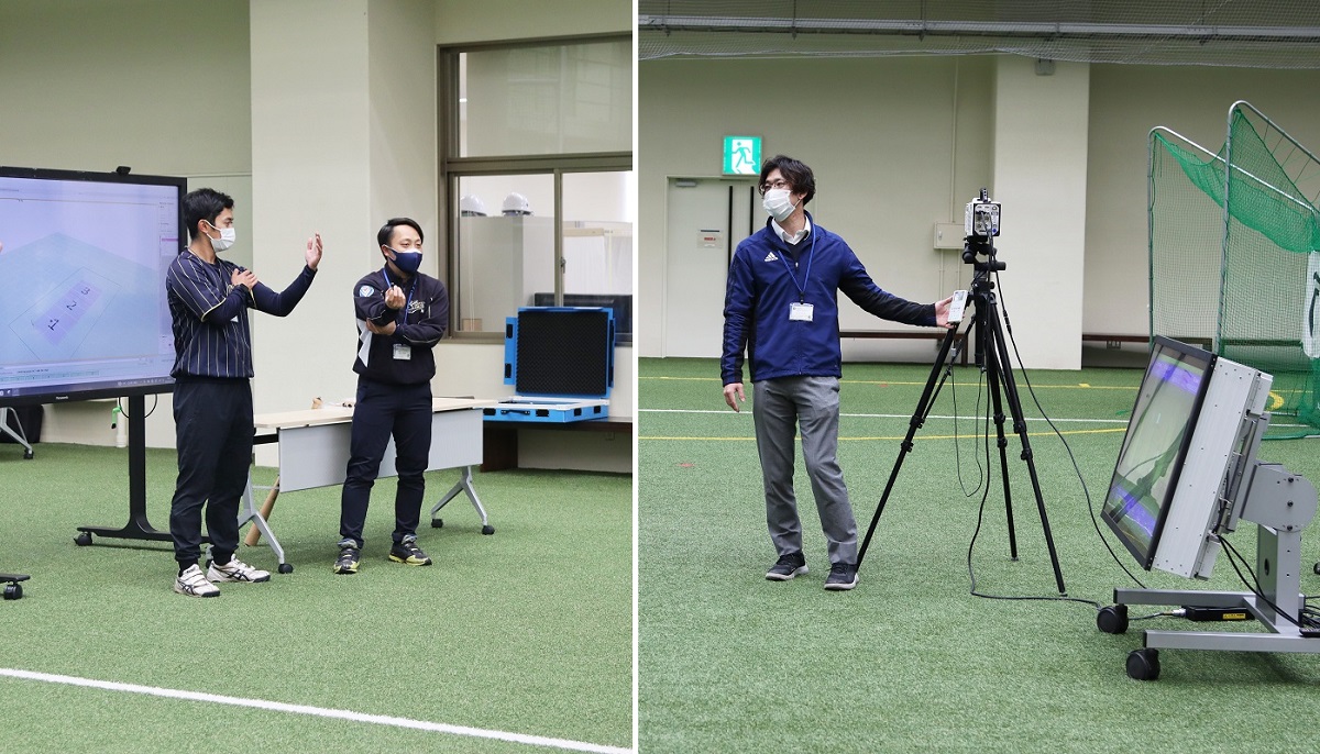 施設見学で説明を行う鈴木特任助教（1枚目）と柏木特任助教（2枚目）
